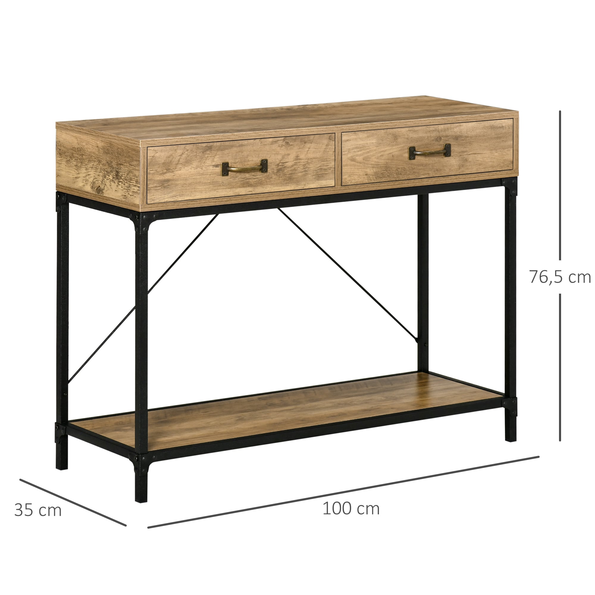 HOMCOM Konsolentisch mit 2 Schubladen natur 100L x 35B x 76,5H cm