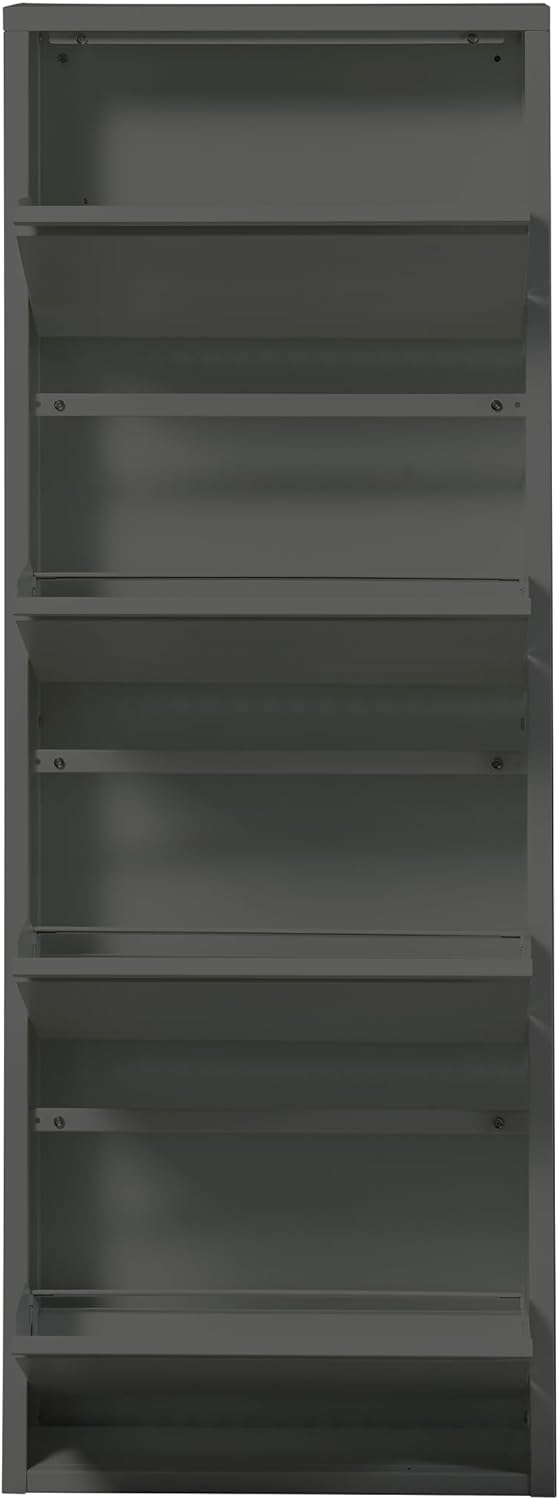möbelando Schuhkipper >Bert< anthrazit lackierter Metall-Schuhkipper mit 4 Klappen, Griffleisten & Wangenfüße ? platzsparend, ca. 8 Paar Schuhe ? 51x137x16 cm ? zerlegt geliefert, modern & schlank.