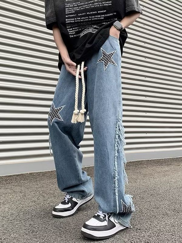 Cowpow - Hoge taille jeans met sterrenapplicatie en wijde pijpen