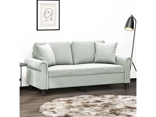 Canapé 2 places avec oreillers gris clair 140 cm velours