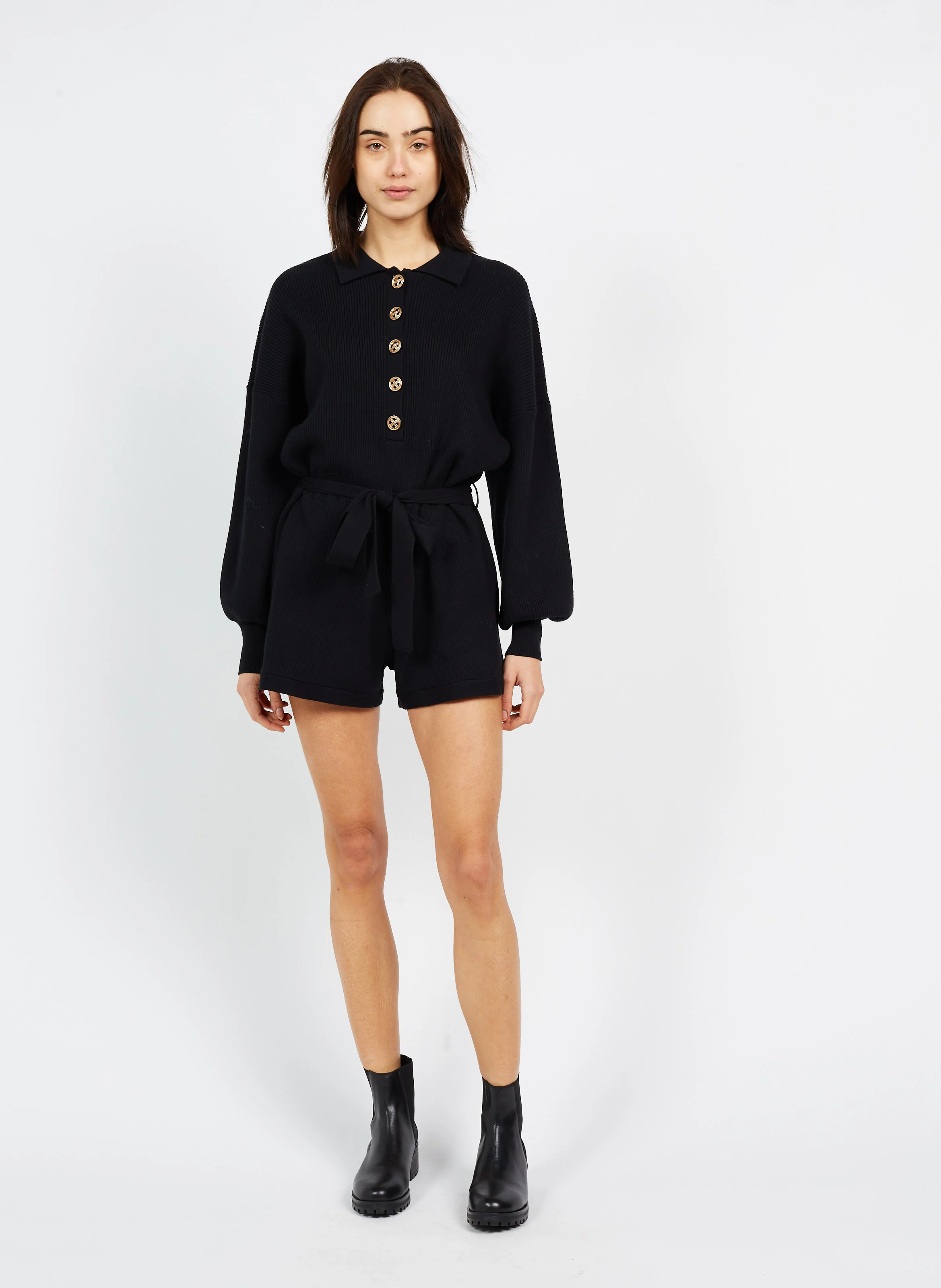 JOHNETTA - Combishort ceinturé en nylon mélangé| Noir