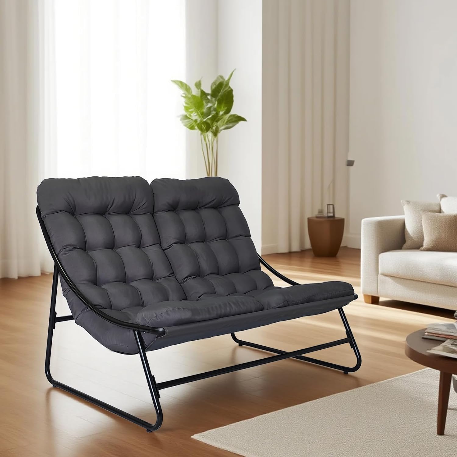 Doppelliege Outdoor 2 Personen, Sonnenliege 2 Personen, Gartenliege Extra Hoch mit 7 Cm Dicker Auflage, Liegestuhl Garten Extra Breit, Relaxliege Outdoor, Sonnenliegen, Kippliege für Terrasse