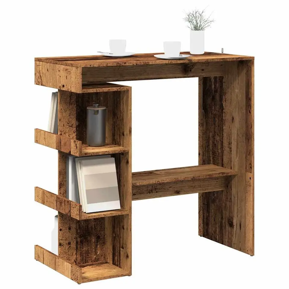 vidaXL - Bartafel met opbergruimte - Oud hout - Bewerkt hout - 100x48 cm
