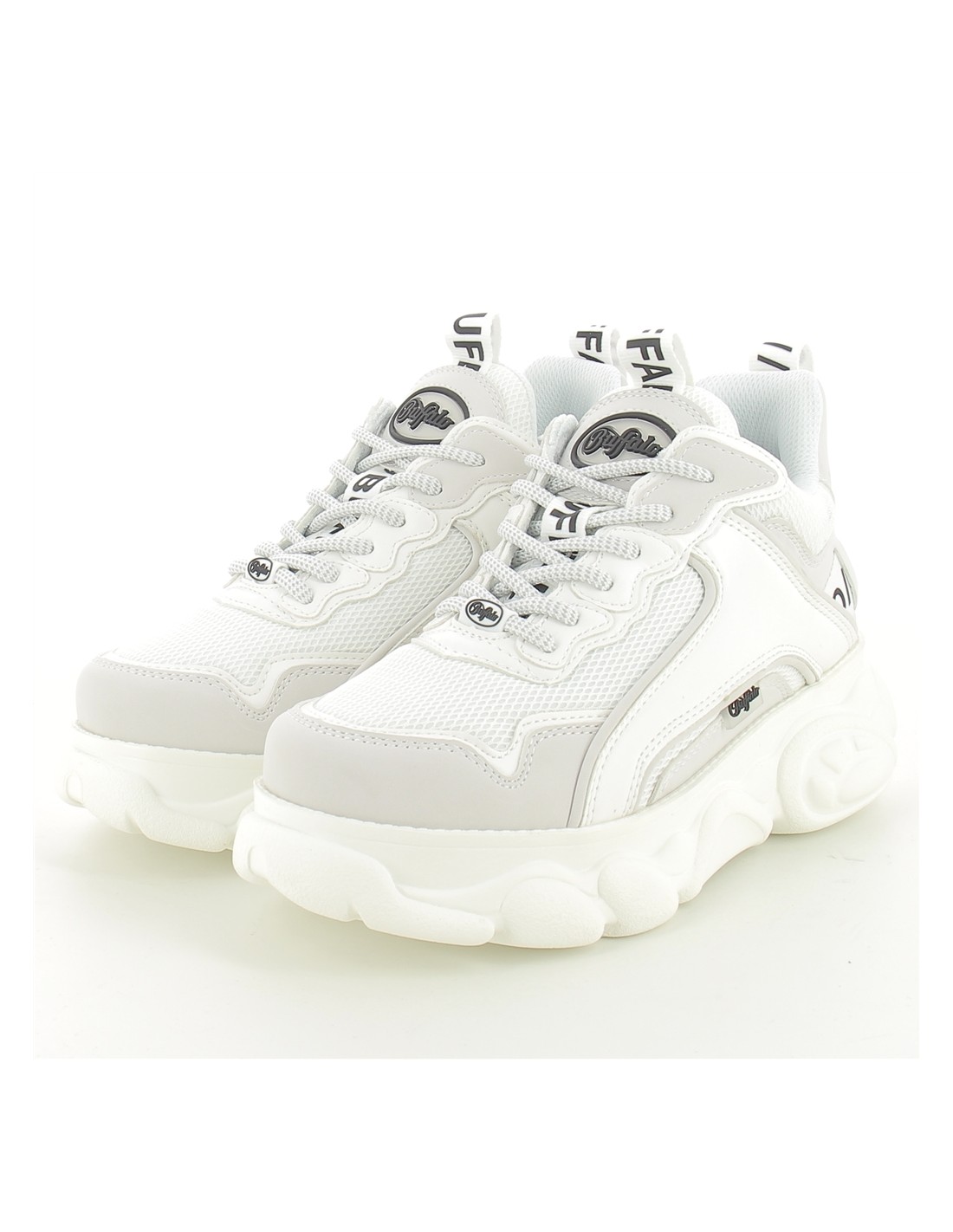 buffalo baskets compensées femme chai white imi suede/ mesh vegan