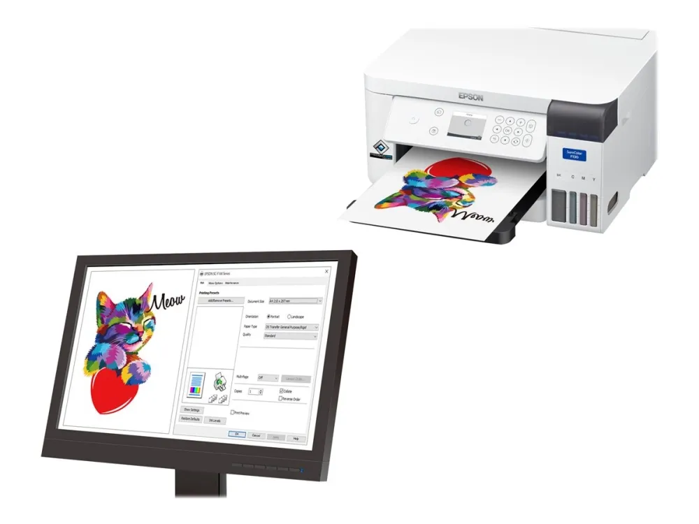 Epson SureColor SC-F100 - Printer - farve - farvesublimering - A4 - 600 x 1200 dpi - kapacitet: 150 ark - Wi-Fi, USB 2.0, LAN