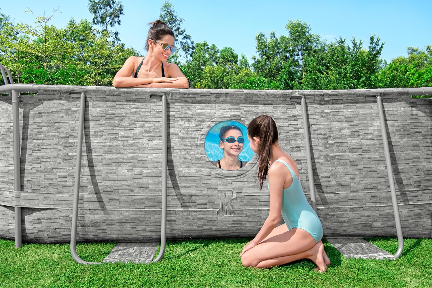 Bestway Power Steel Swim Vista Series Pool Kit Complet Ovale avec Filtre à Sable, échelle de sécurité et bâche 488 x 305 x 107 cm