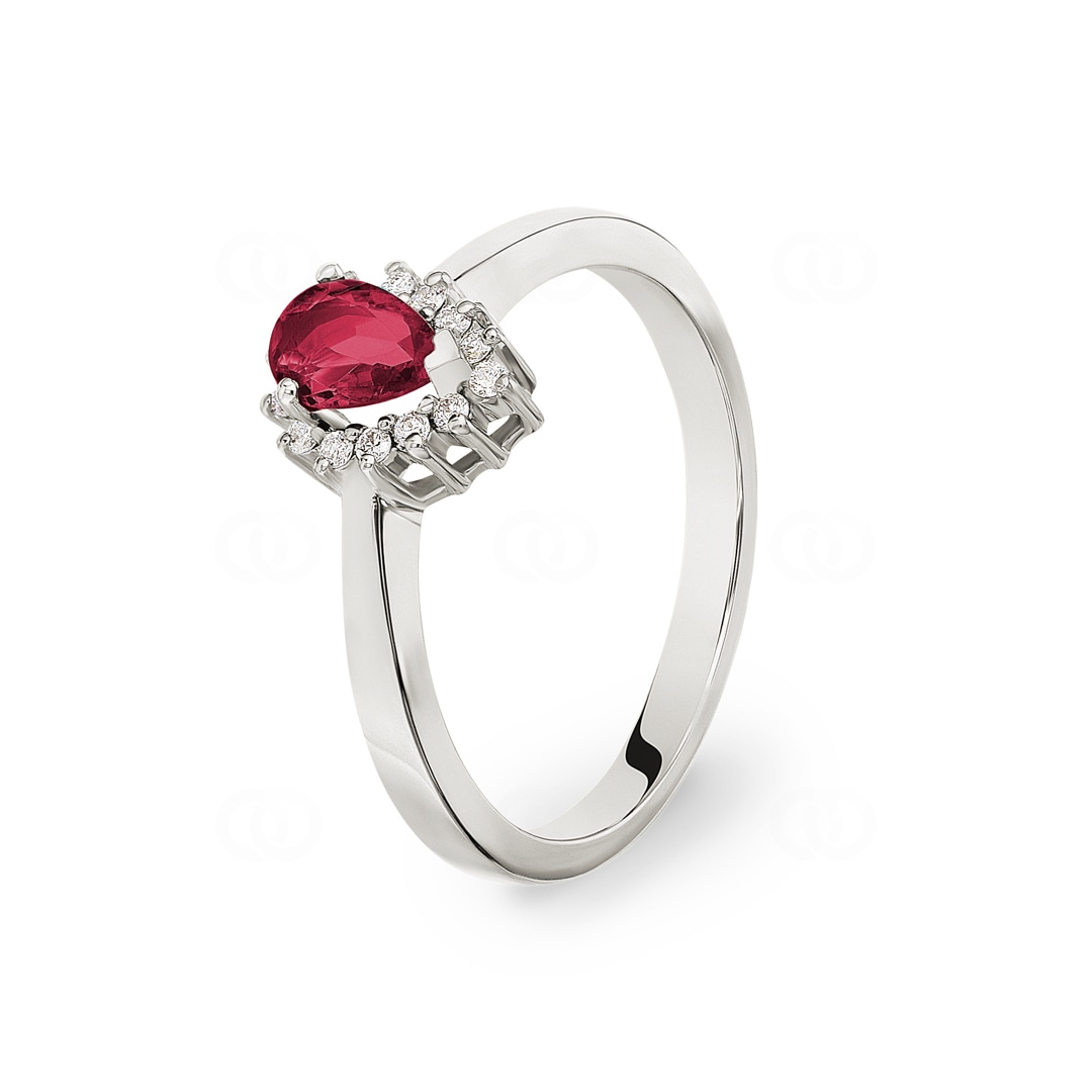 Damenring 750/18 K Weissgold mit Diamanten 0.11 ct H/si & Rubin 0.56 ct