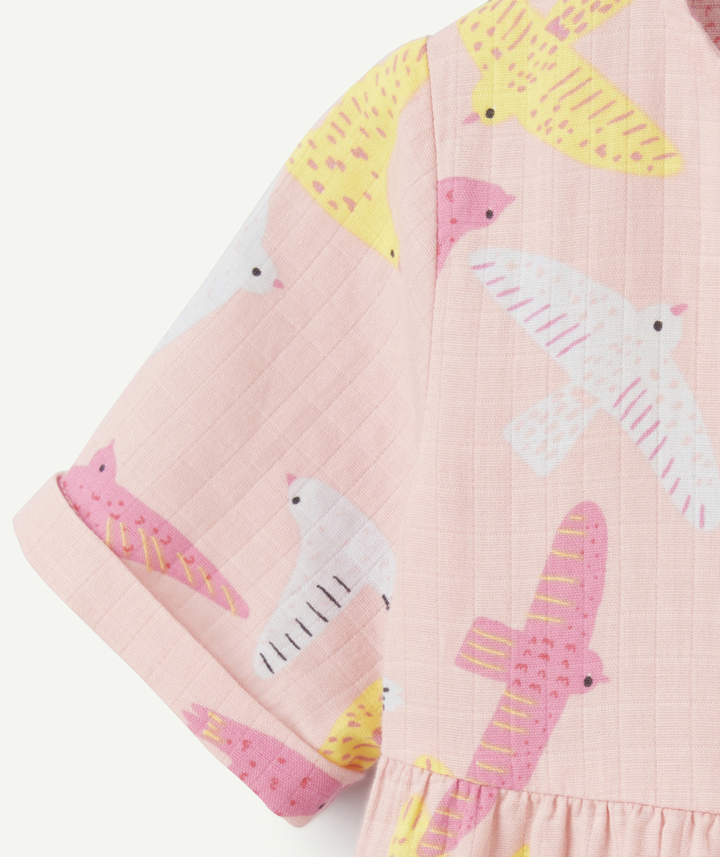 robe manches courtes bébé fille en coton bio rose et imprimé oiseaux