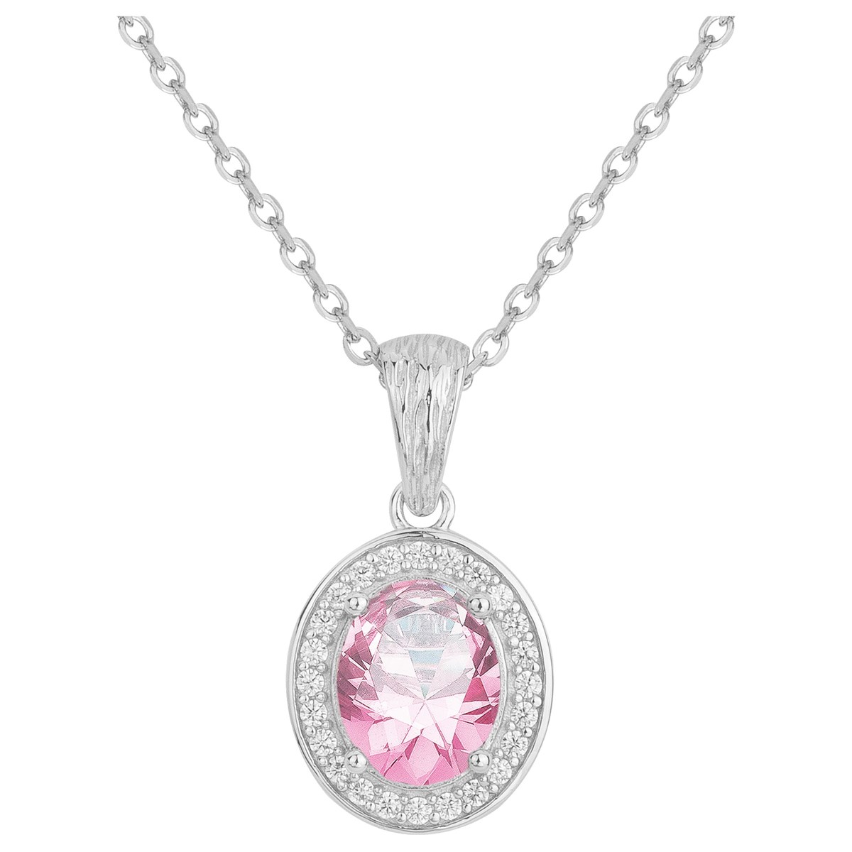 Collier mono-motif VICTORIA en Argent avec pierre synthétique rose