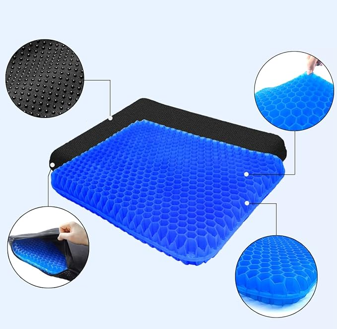 (39x34cm) Gel Waben Sitzkissen Atmungsaktives Kissen Sitzauflage für Auto / Büro / Esszimmer - Schwarz