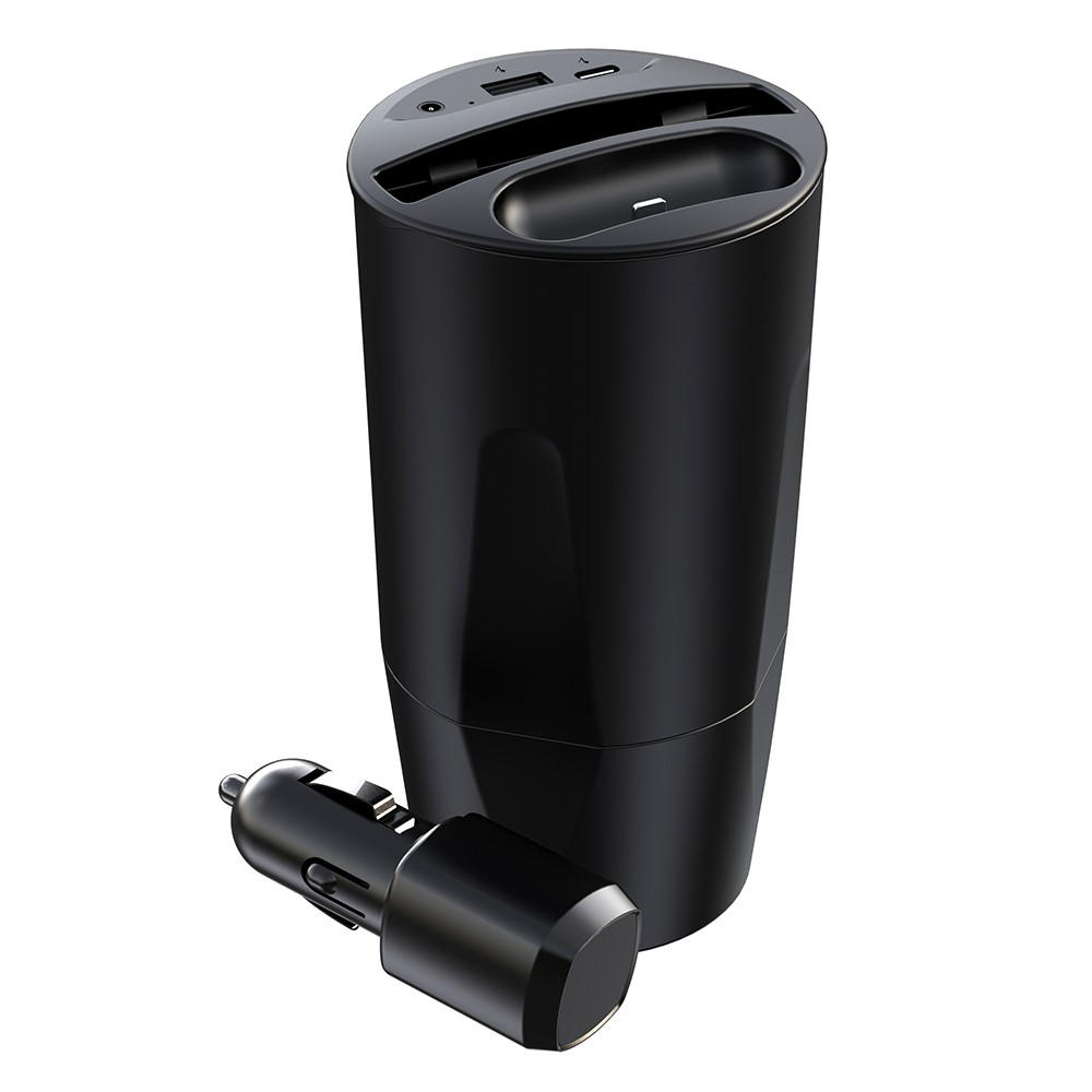 (15W) 4in1 Auto Becherhalter Ladegerät Cup Holder Qi Wireless Charger - Schwarz