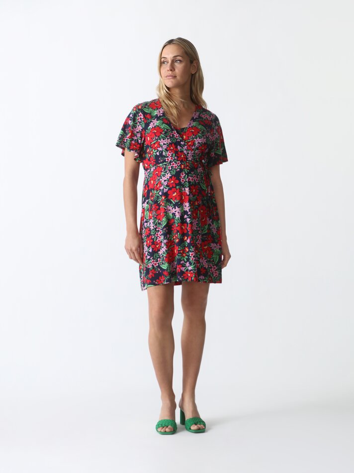 Vestido curto de maternidade estampado - Vermelho/azul marinho