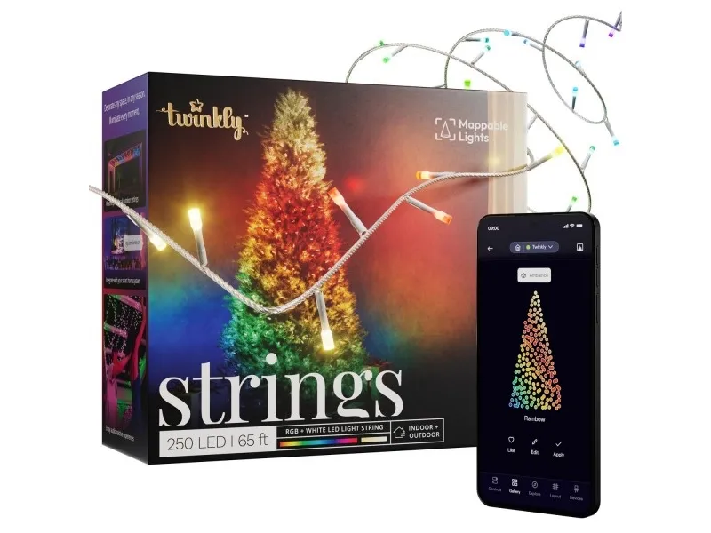 Twinkly 250L 5MM matt clear flat RGBW lens light string, 8cm lamp spacing, transparent wire, BT WiFi, Gen II, IP44