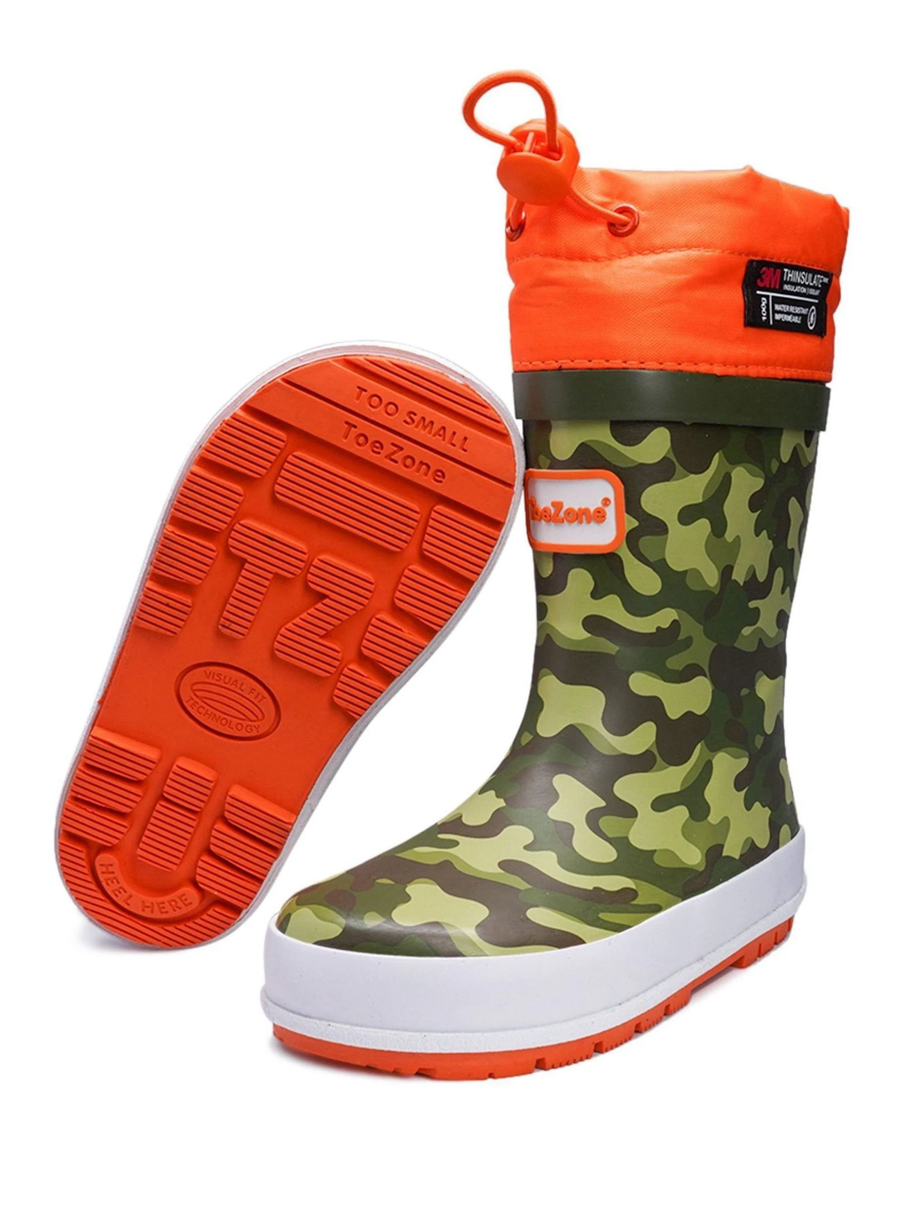 ToeZone - Oranje regenlaarzen met camouflageprint en gestrikte bovenkant