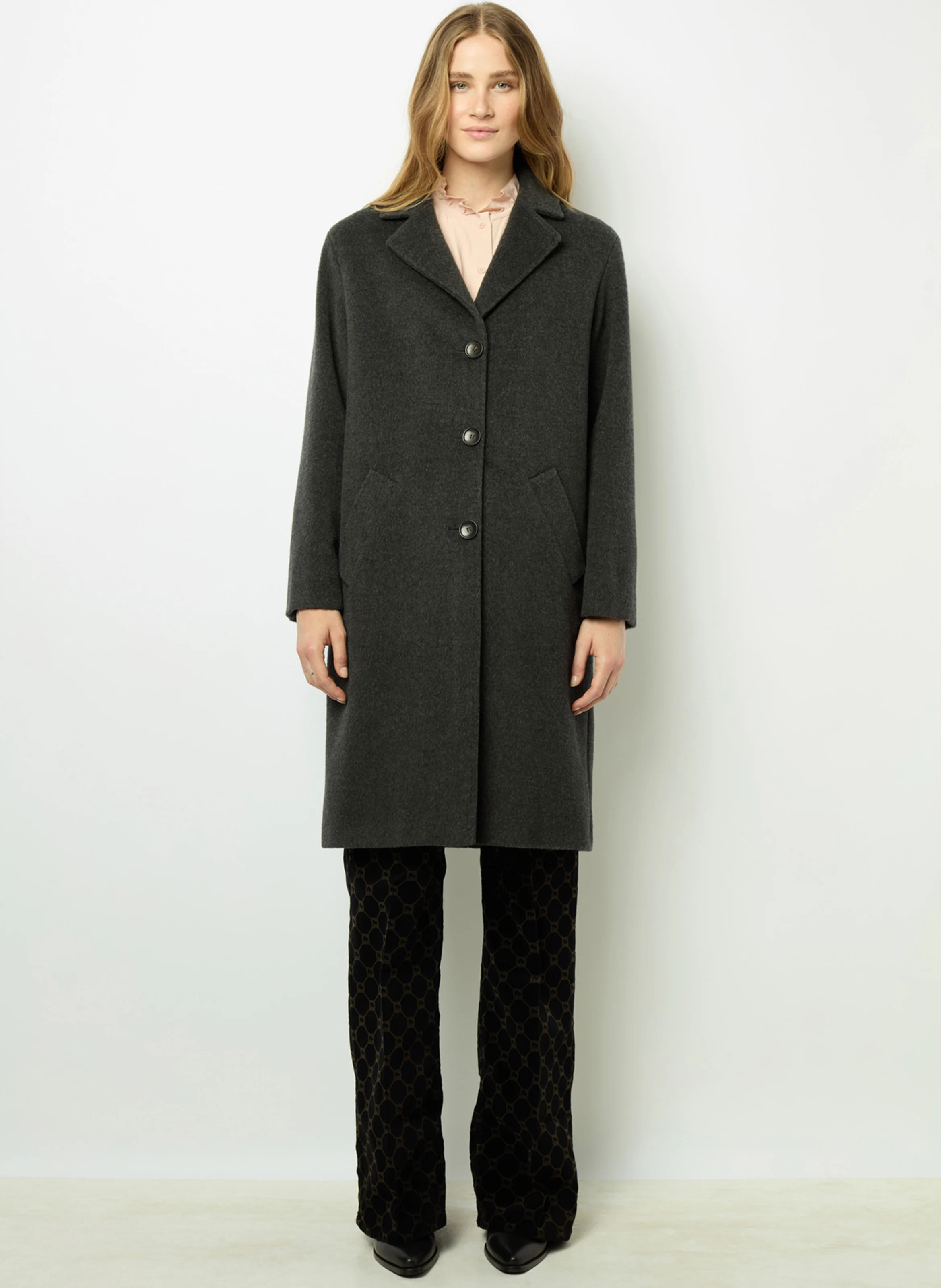 LATHICIA - Manteau col tailleur en laine vierge mélangée | Gris