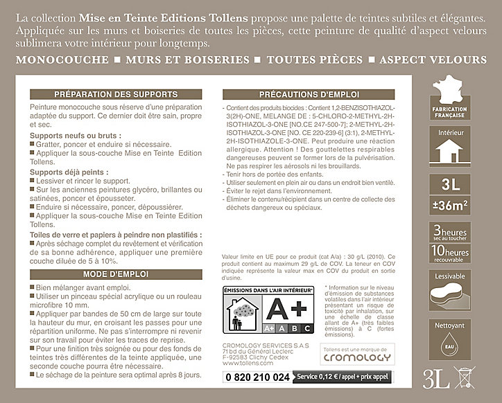 Peinture murs et boiseries Tollens Mise en teinte marron givré mat velours 3L