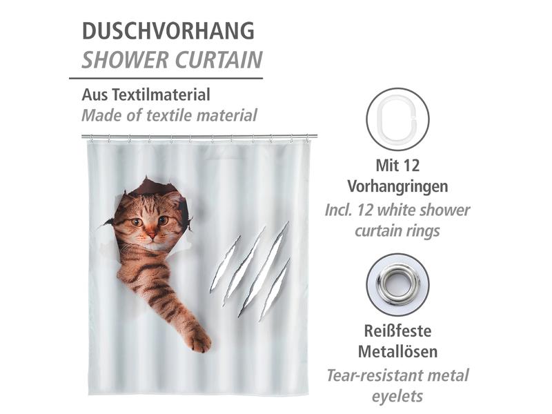 Wenko Duschvorhang Cute Cat 180 x 200 cm Pflegeleichter Badevorhang
