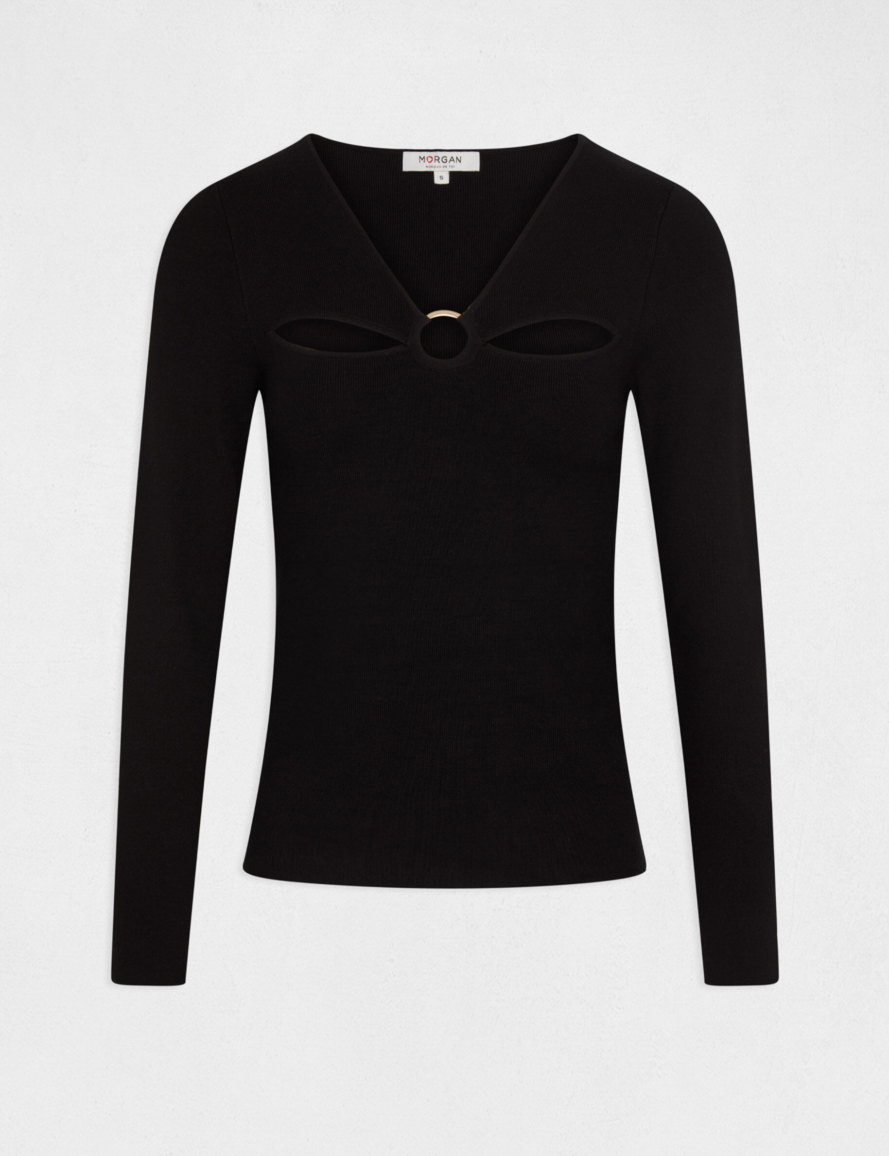 Pull manches longues avec ouvertures noir femme - noir