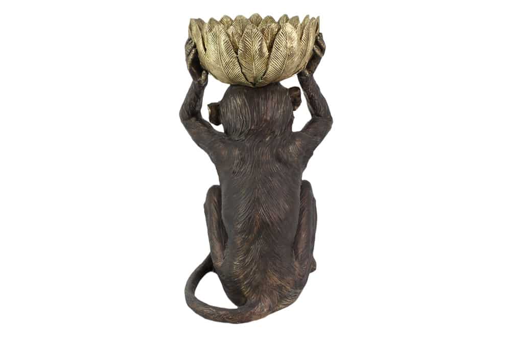 Deko-Figur MONKEY 50cm schwarz gold Affe mit Schale handmade