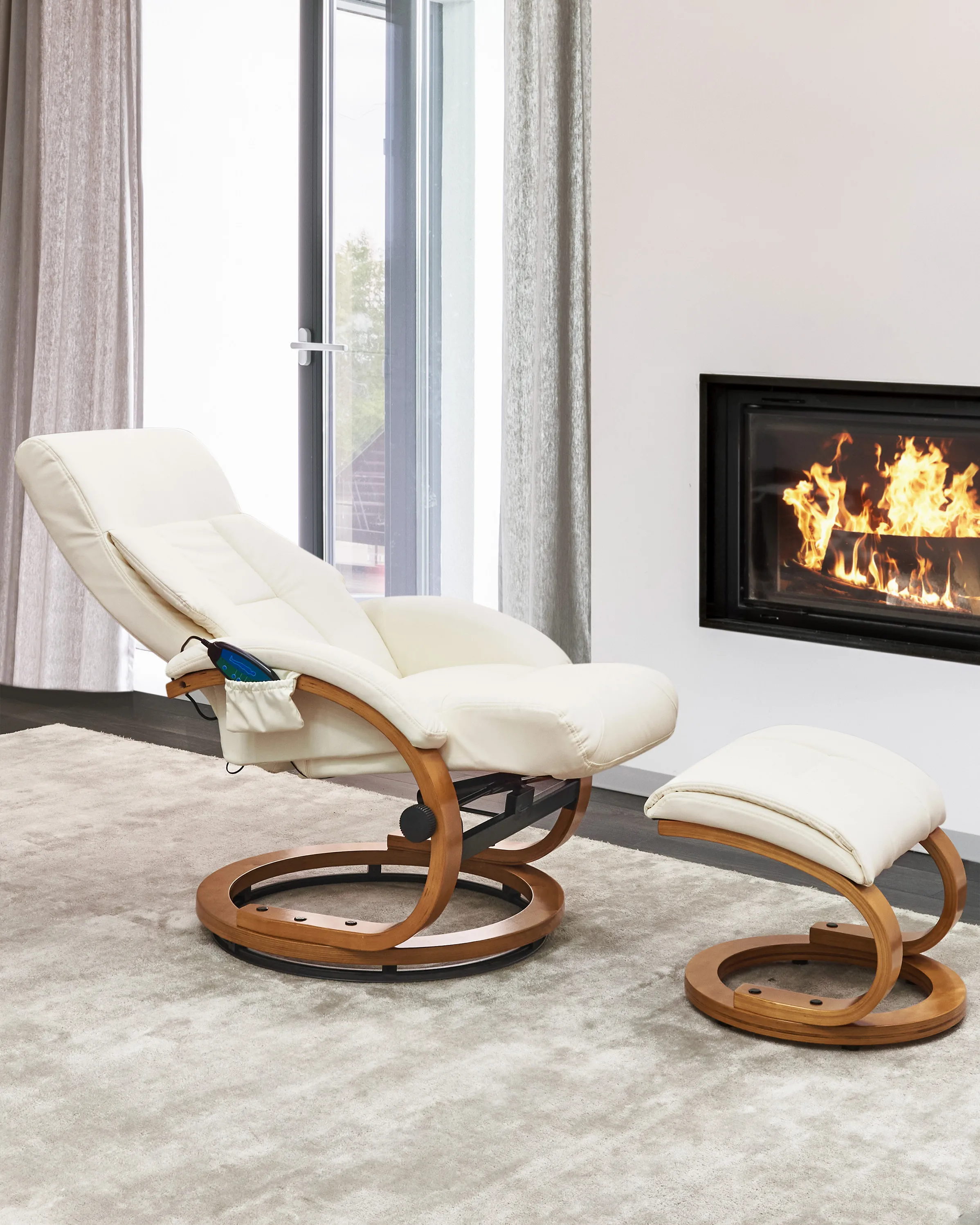 Massagestoel FORCE met voetenbank Kunstleer Wit