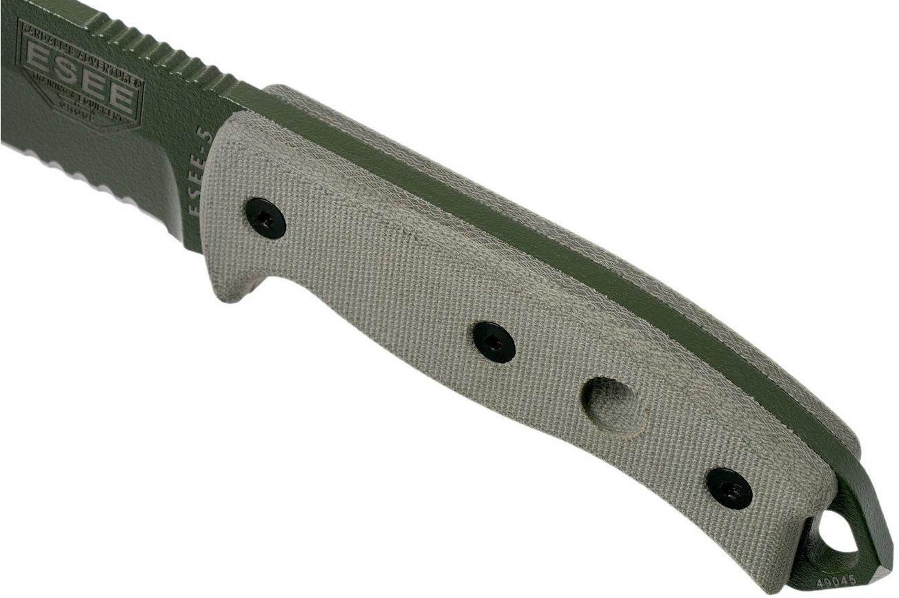 ESEE Model 5 Serrated OD-Green blade 5S-OD met kydex schede   riemclip