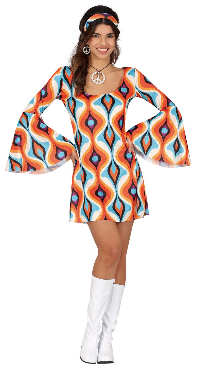 Hippie 60S Kostuum Blauw Oranje Dames