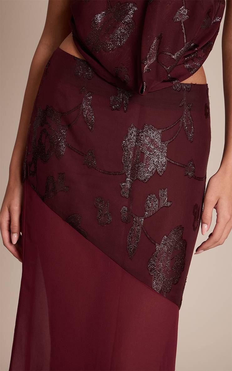 Rouge Vin Ensemble Maxi Taille Basse En Mousseline À Paillettes Florales