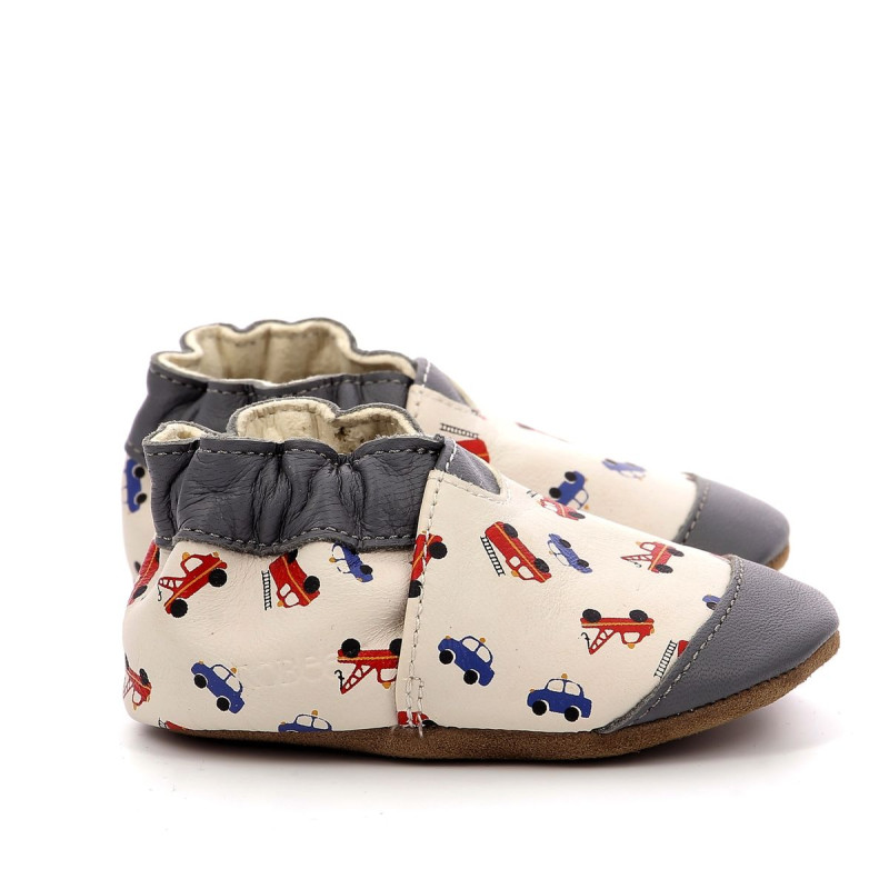 Robeez Robeez Chaussons Super Cars Beige Clair Gris Fonce