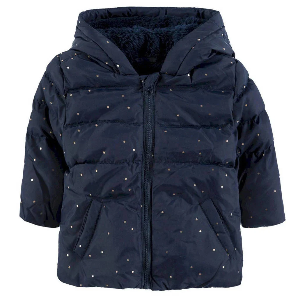 Tom Tailor baby gewatteerde winterjas met stippen donkerblauw/goud