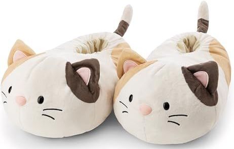 62348 Pantoffels mymochi kat Angy, maat 36-39 (M), wit, warm knuffeldier pantoffels van pluche voor kinderen en volwassenen, dierenschoenen met antislipzool, slippers