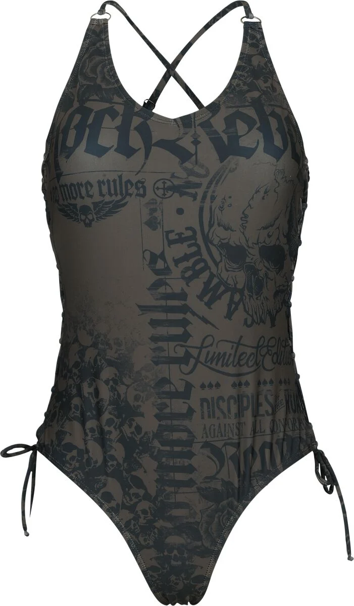 Maillot de bain avec laçages et crânes | Rock Rebel by EMP Maillot de bain