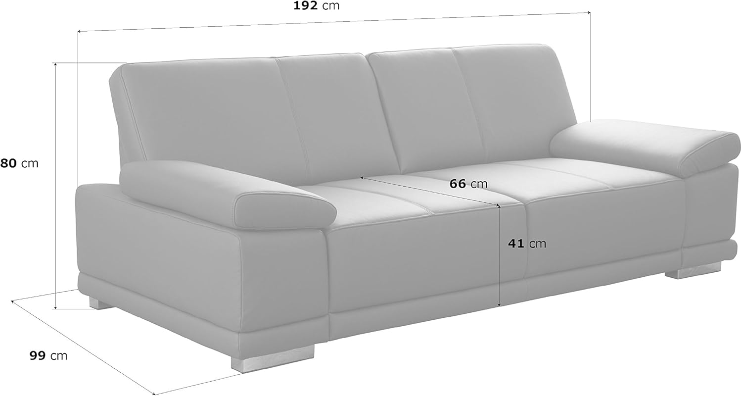 CAVADORE 2,5-Sitzer Sofa Corianne in Kunstleder / Kleines Leder-Sofa in hochwertigem Kunstleder und modernem Design / Mit verstellbaren Armlehnen / 191 x 80 x 99 / Kunstleder schwarz
