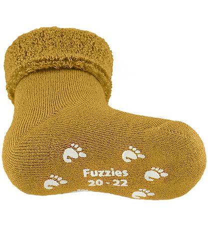 Fuzzies Babysocken m. Anti-Rutsch - Senf