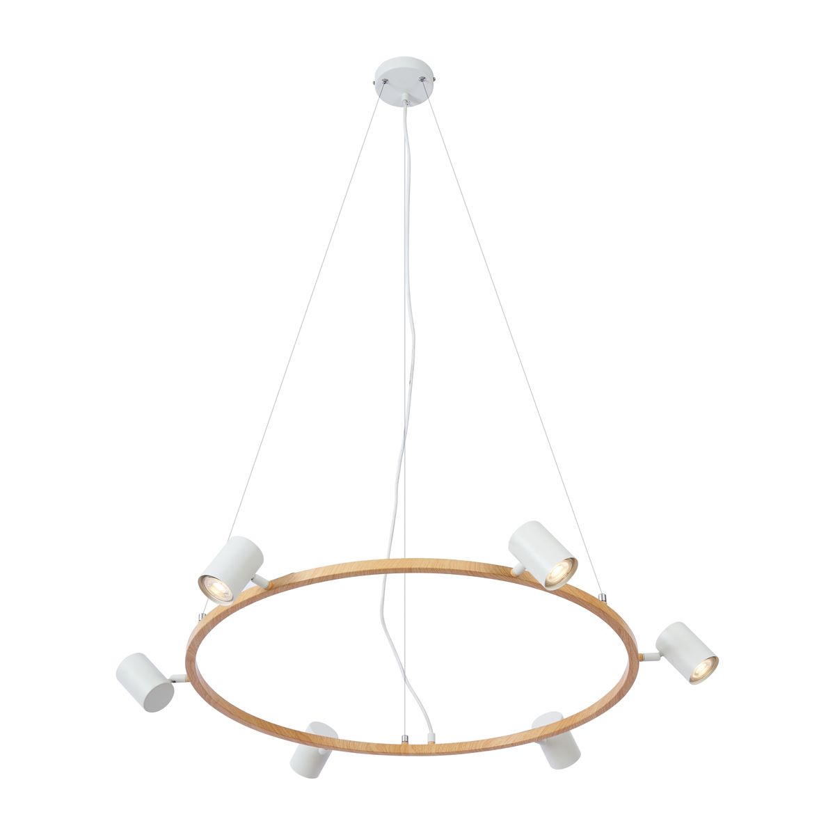 Moderne hanglamp hout print met wit 6-lichts - Jeana Circle