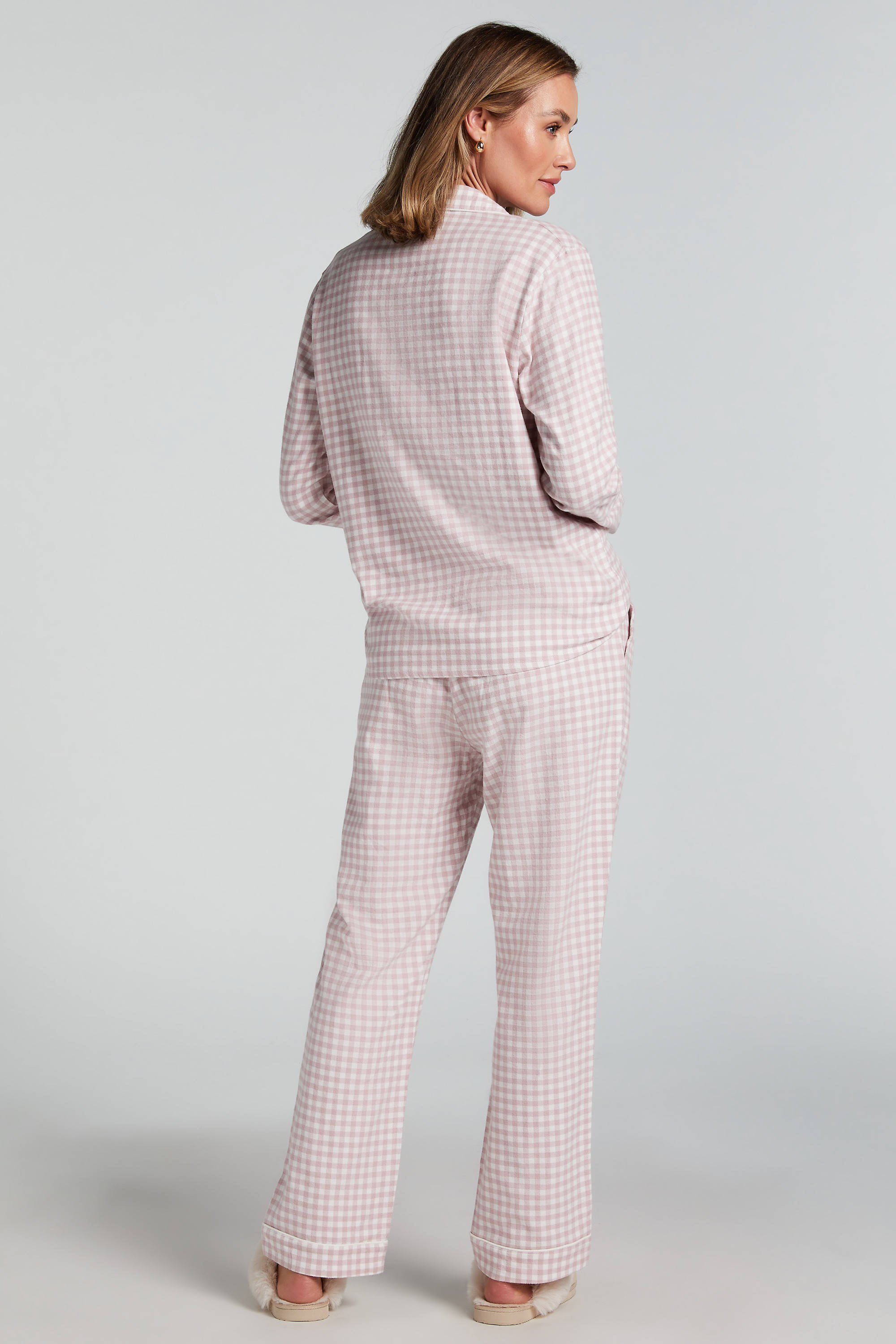 Hunkemöller flanellen pyjamabroek roze/wit