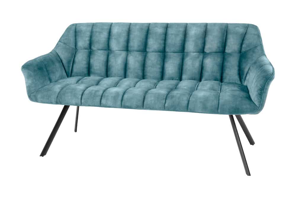 Esszimmer Sitzbank PAPILLON 165cm petrol Samt mit Lehnen schwarzes Metallgestell