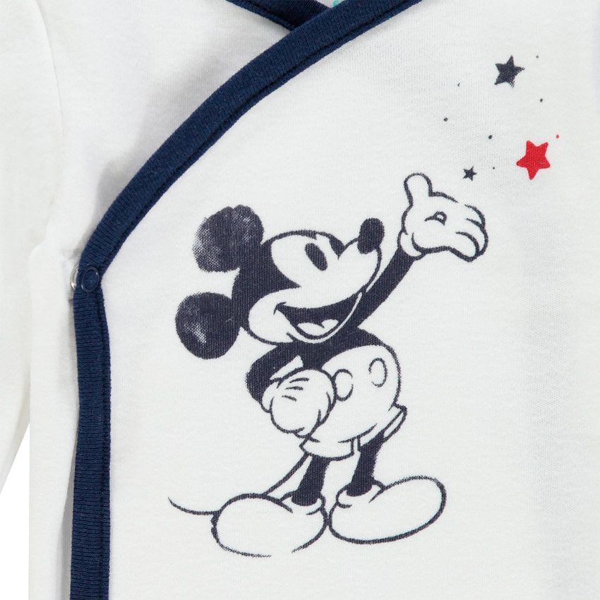 Body manches longues en coton pour bébé garçon print Mickey Disney - Ecru