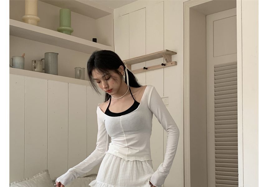 KUMI - Maxi A-lijn rok met elastische taille, effen ruches, geborduurde oogjes