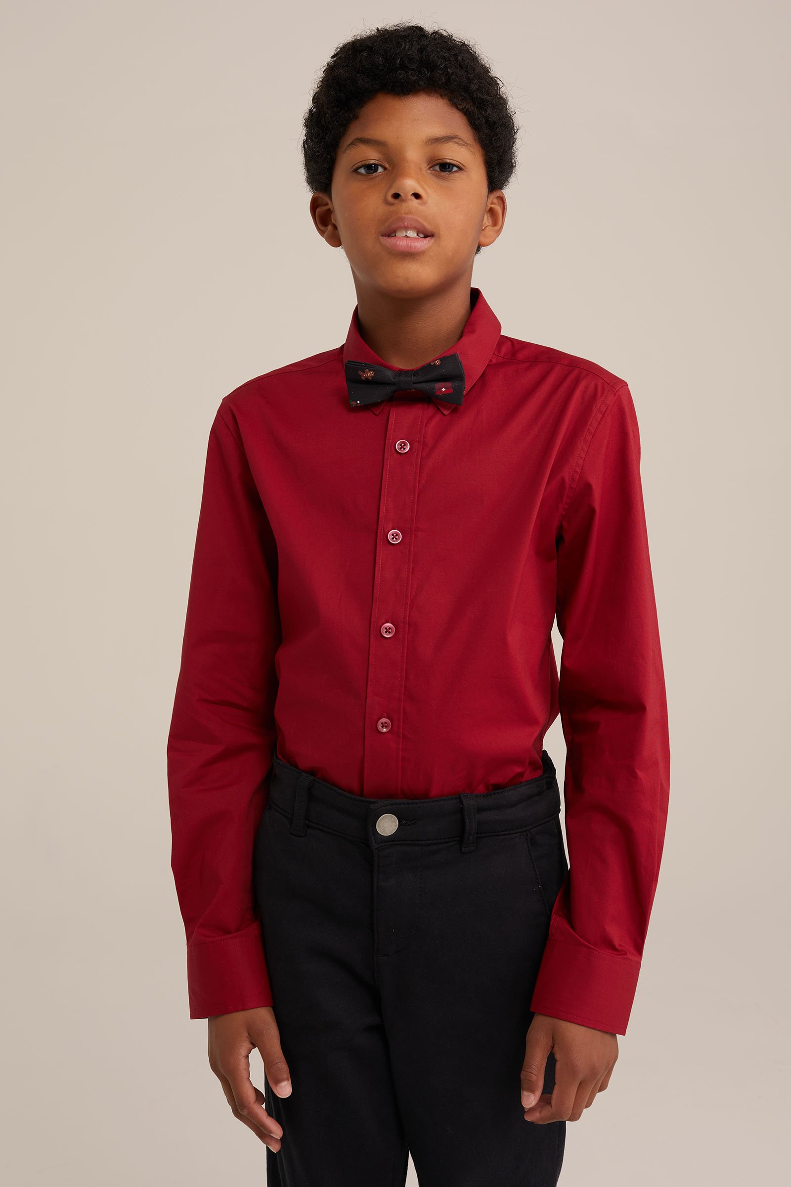 Jongens overhemd met afneembare vlinderdas WE Fashion Donkerrood