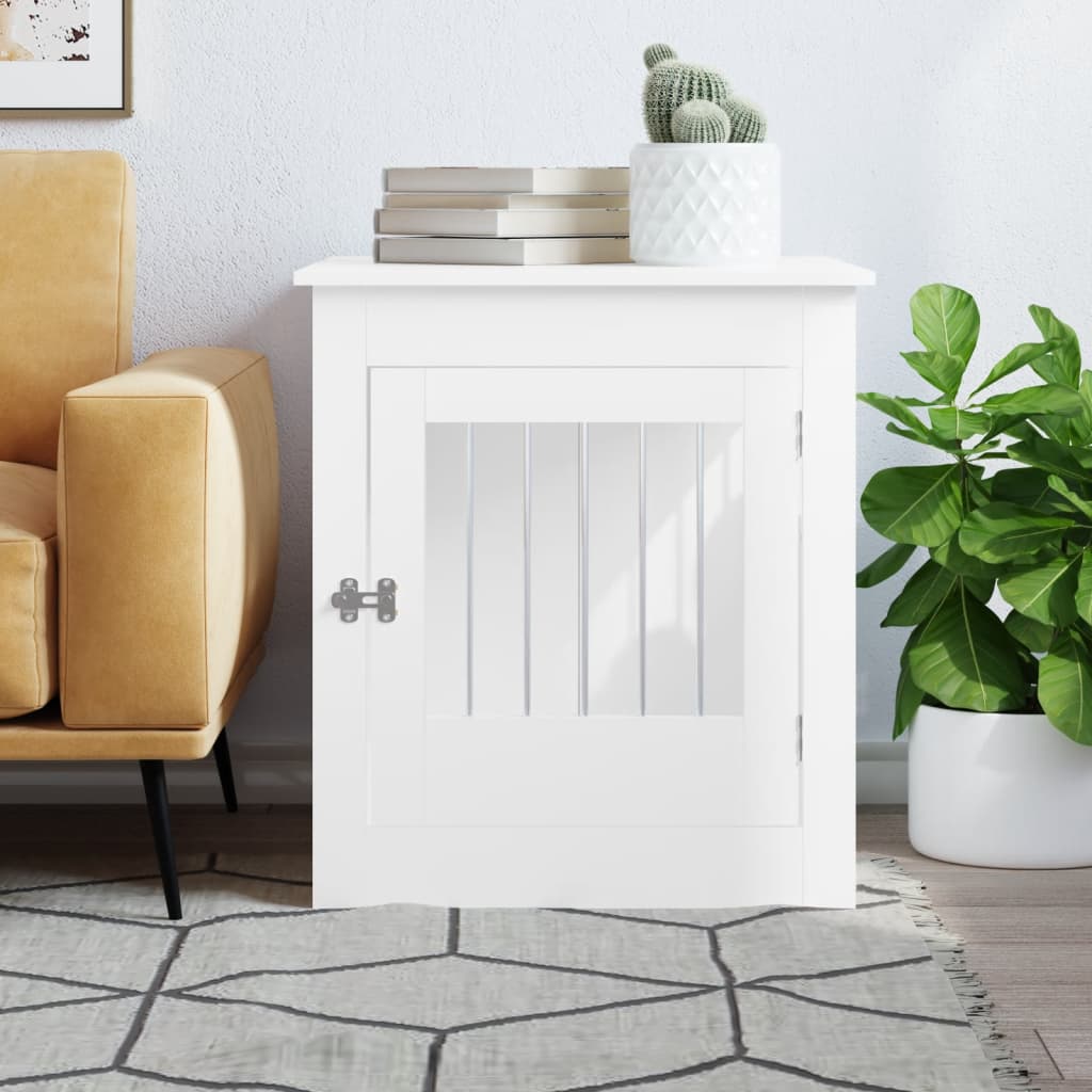 Meuble de cage pour chiens blanc 64,5x80x71cm bois d'ingénierie