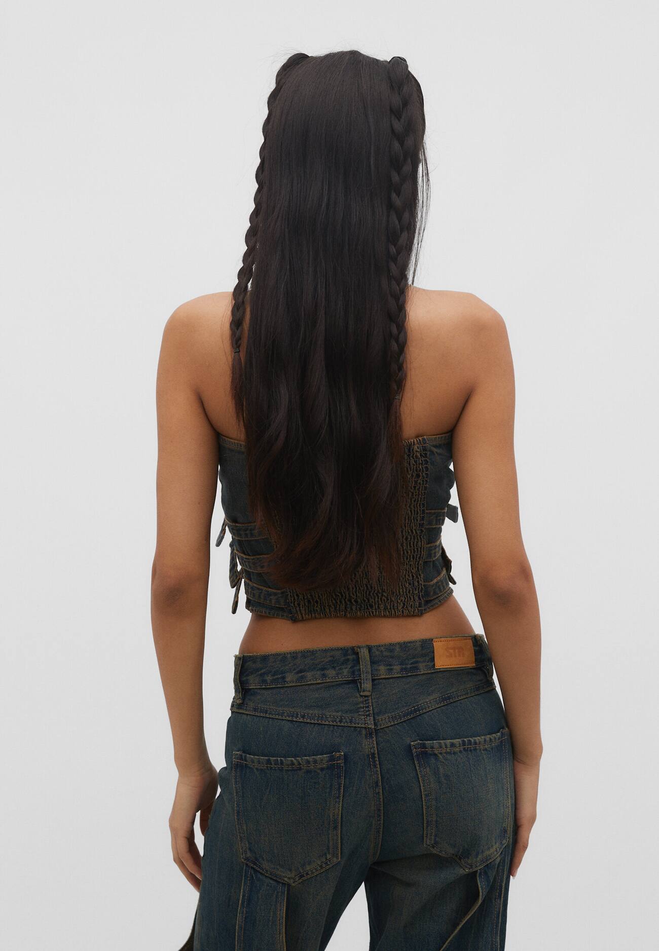 Top jeans com ajuste lateral