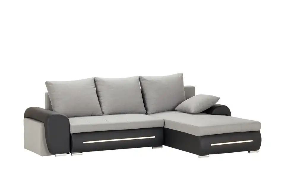 Ecksofa Emma rechts Schwarz, Hellgrau