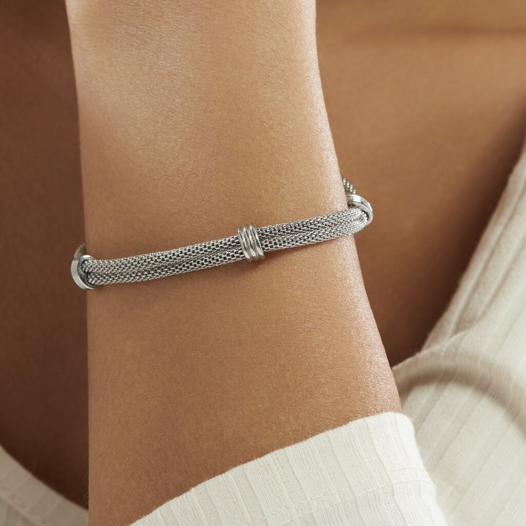 Bracelet Aleyna Maille Popcorn Acier Blanc