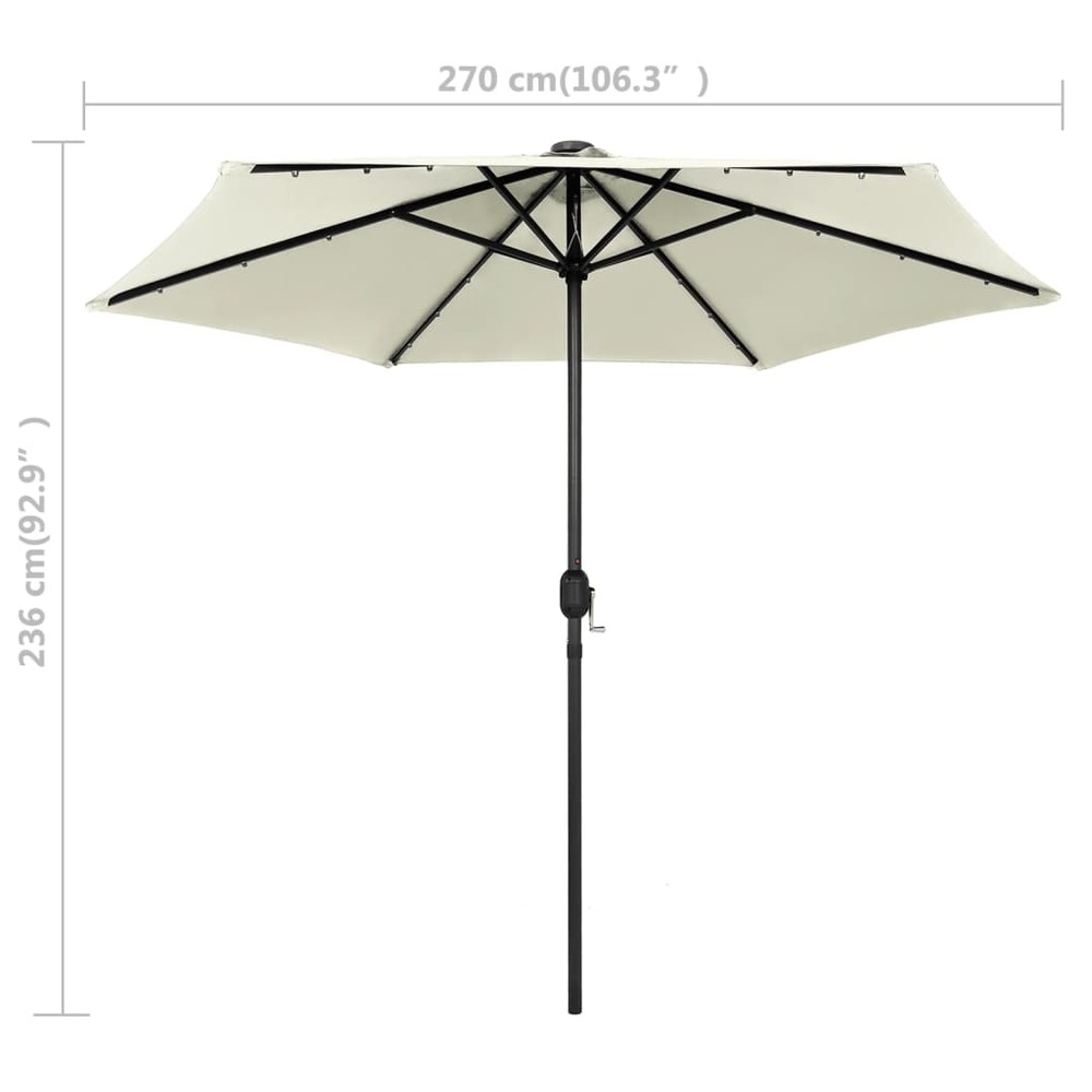 Parasol avec led et mât en aluminium 270 cm blanc sable