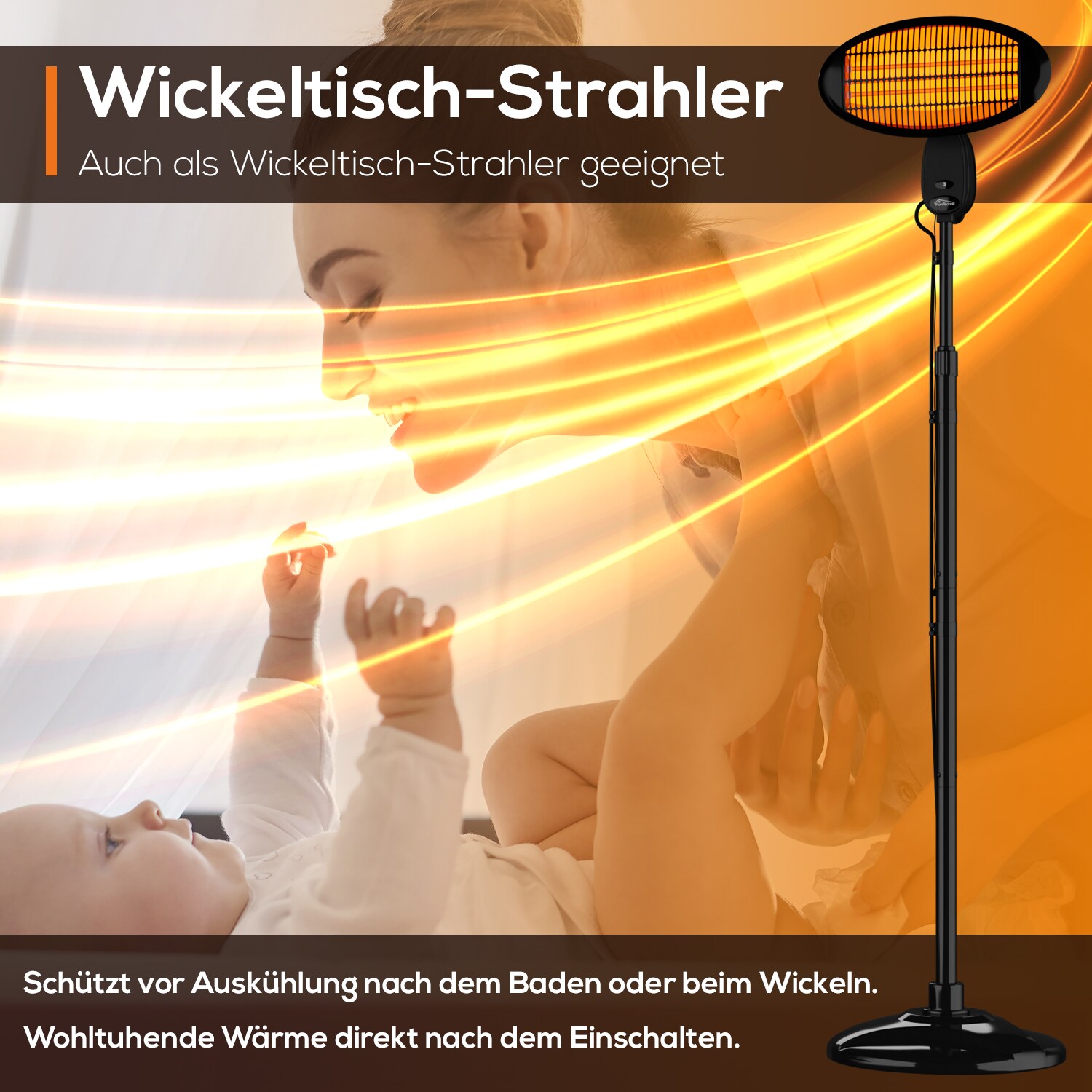 TroniTechnik® Quartz-Heizstrahler mit 3 Stufen, Standstrahler mit verstellbarer Teleskopstange und Kopf, 2000 Watt Terrasse