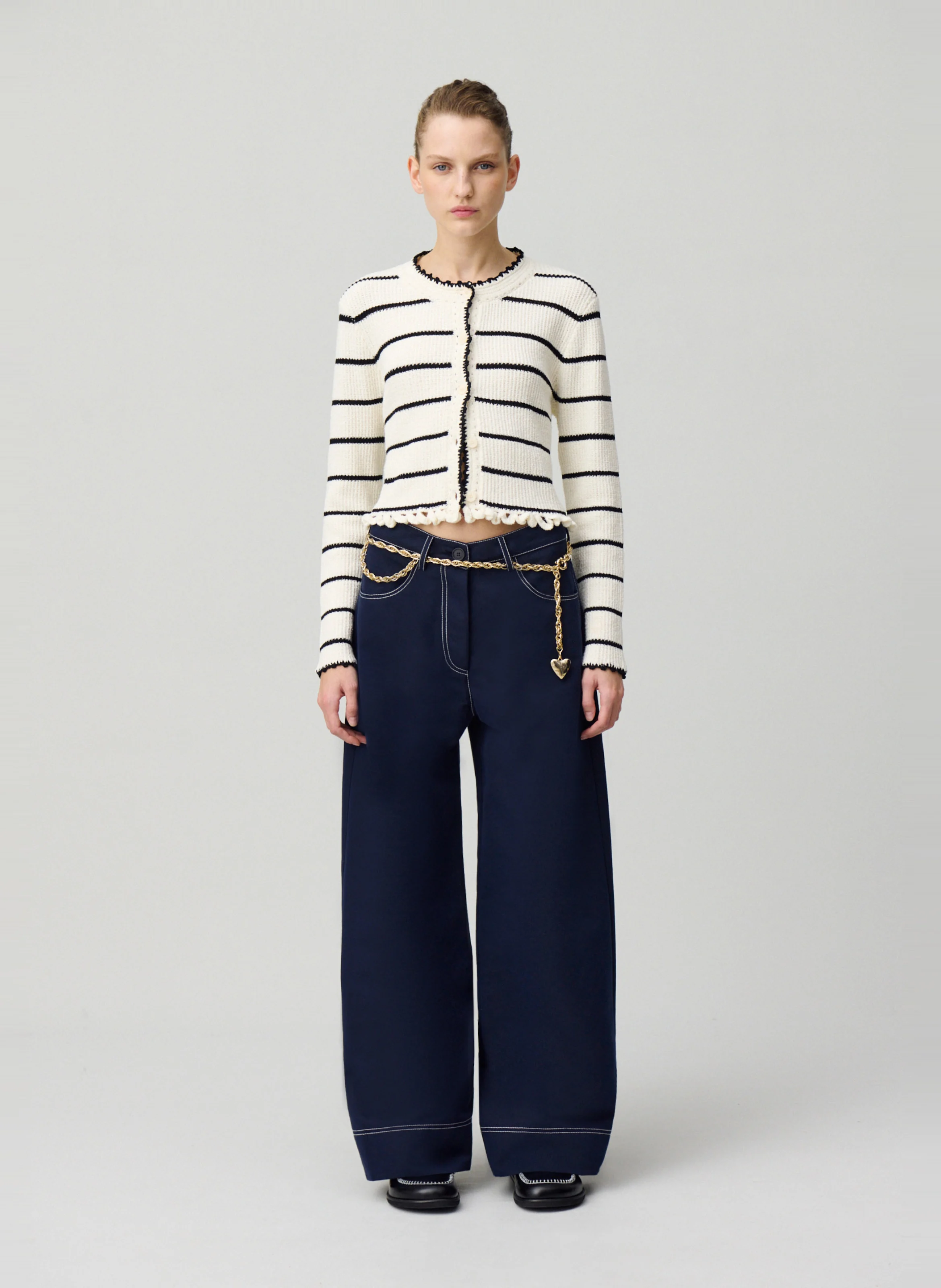 Pantalon large à ourlets en coton mélangé | Bleu