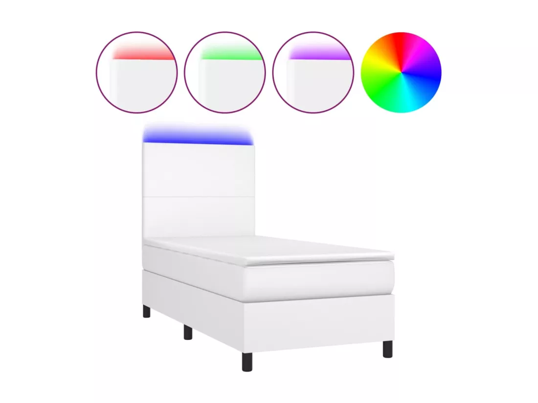 Sommier tapissier avec matelas et LED Blanc 90x190cm Similicuir