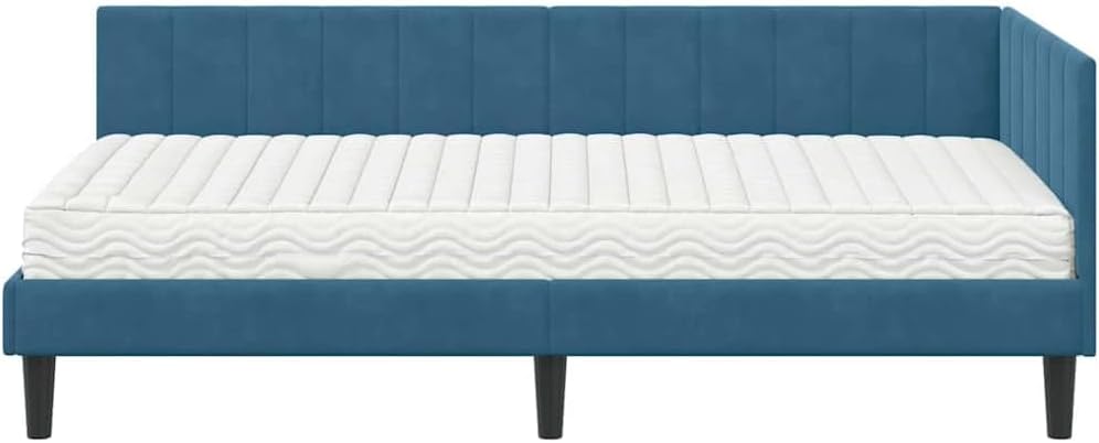 Boxspringbett mit Matratze, Einzelbett 100 x 200 cm mit Matratze, Polsterbett, Sofabett, Tagesbett, Universelle Bettseite, Bett, Schlafzimmer, Kinderzimmer, Blau