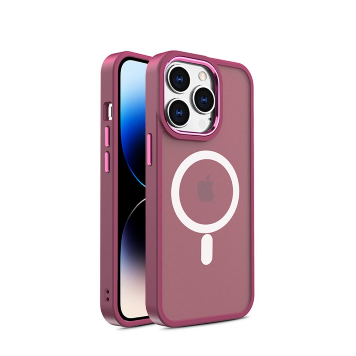 iPhone 15 Pro MagSafe Hybrid Hardcase Hülle mit TPU Bumper - Hellrot / Rosa
