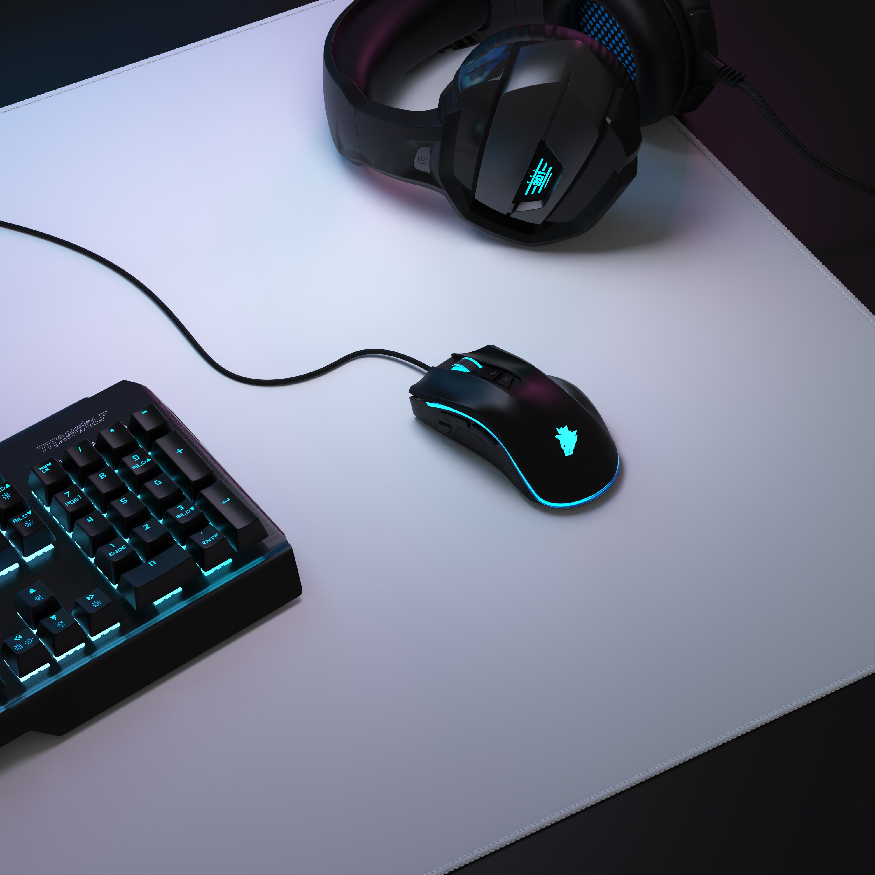Titanwolf Gaming Mauspad, XXXL Speed Mousepad 1200 x 600 mm, Geschwindigkeit & Präzision, weiß